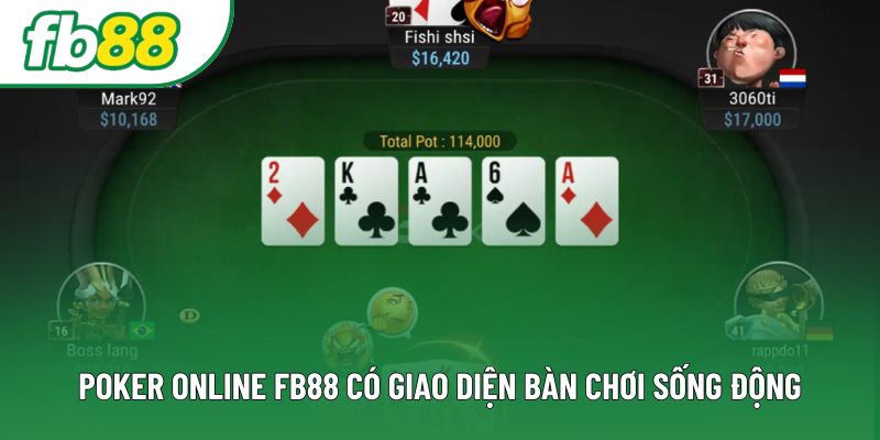 Poker online FB88 có giao diện bàn chơi sống động Poker online FB88 có giao diện bàn chơi sống động